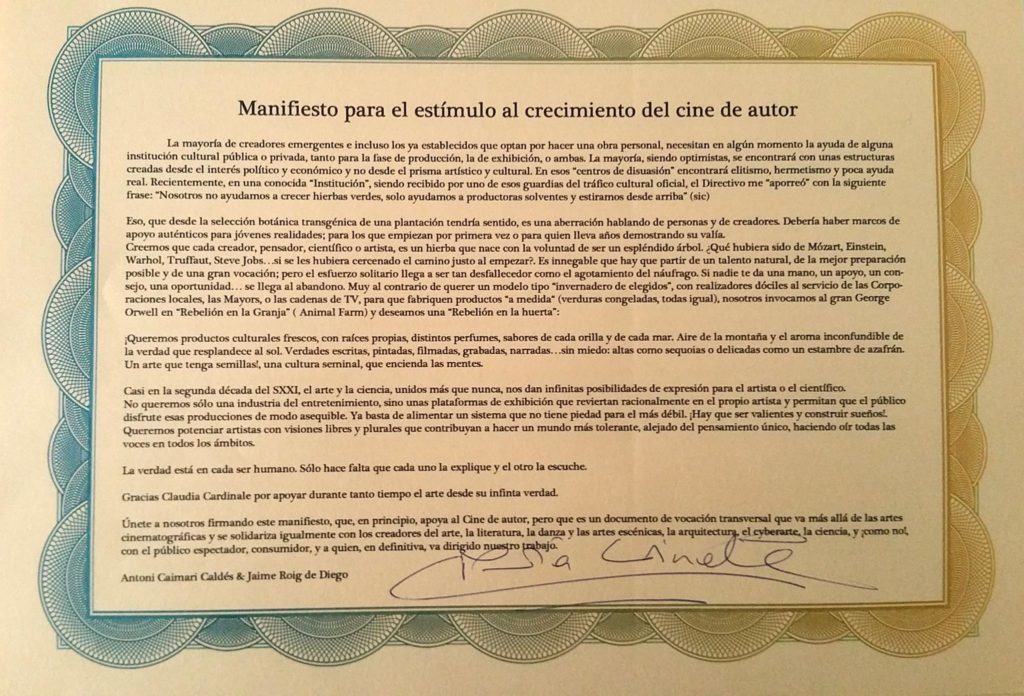 Manifiesto Amadrinado por Claudia Cardinale (Gracias!!!)